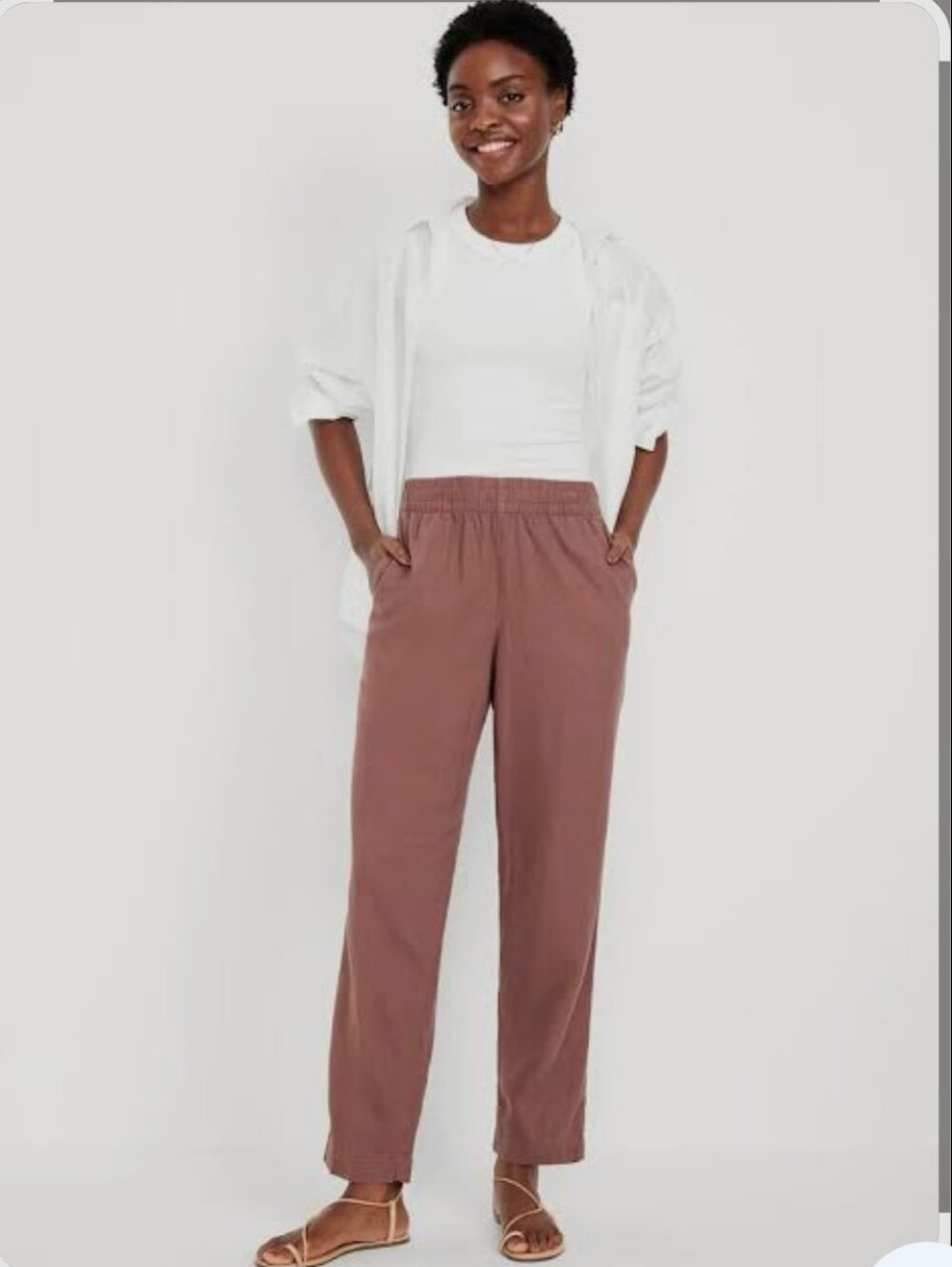 Old Navy High Waisted Linen Blend Straight-Leg  Ankle Pants in Taupe, Large